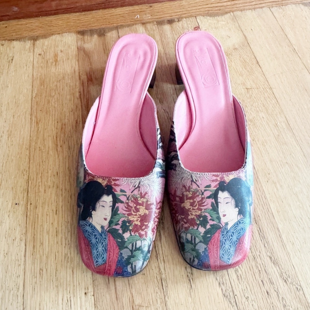 JEON Icon Shoes Women 7.5 Traditional Japanese Wearable Art Geisha Heels Pink - Picture 7 of 7